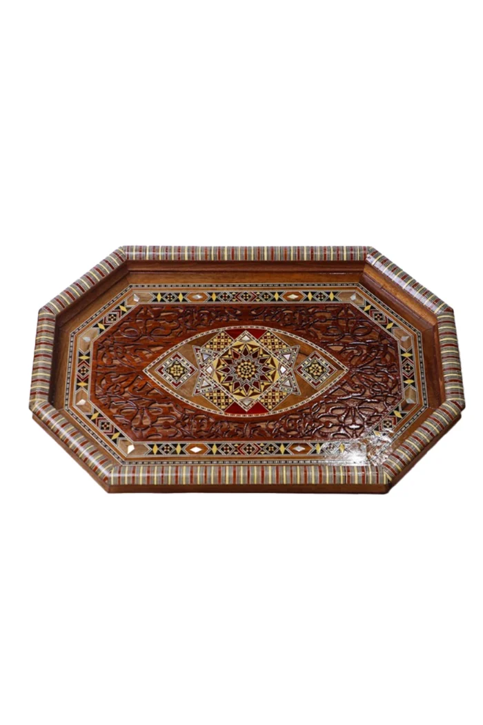 Handmade Damascus Mosaic Wooden Tray – Oriental - Image 1