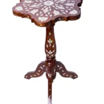 Handcrafted Walnut Wood Serving Table with Mother-of-Pearl Inlay
