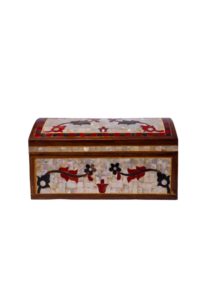 Handmade Mother-of-Pearl Jewelry Box with Floral Design - Image 1