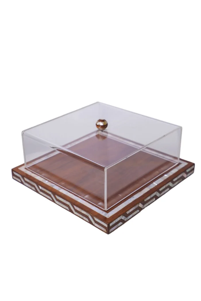 Wooden Tray with Mother-Of-Pearl and Plexiglass Cover – Handmade - Image 1