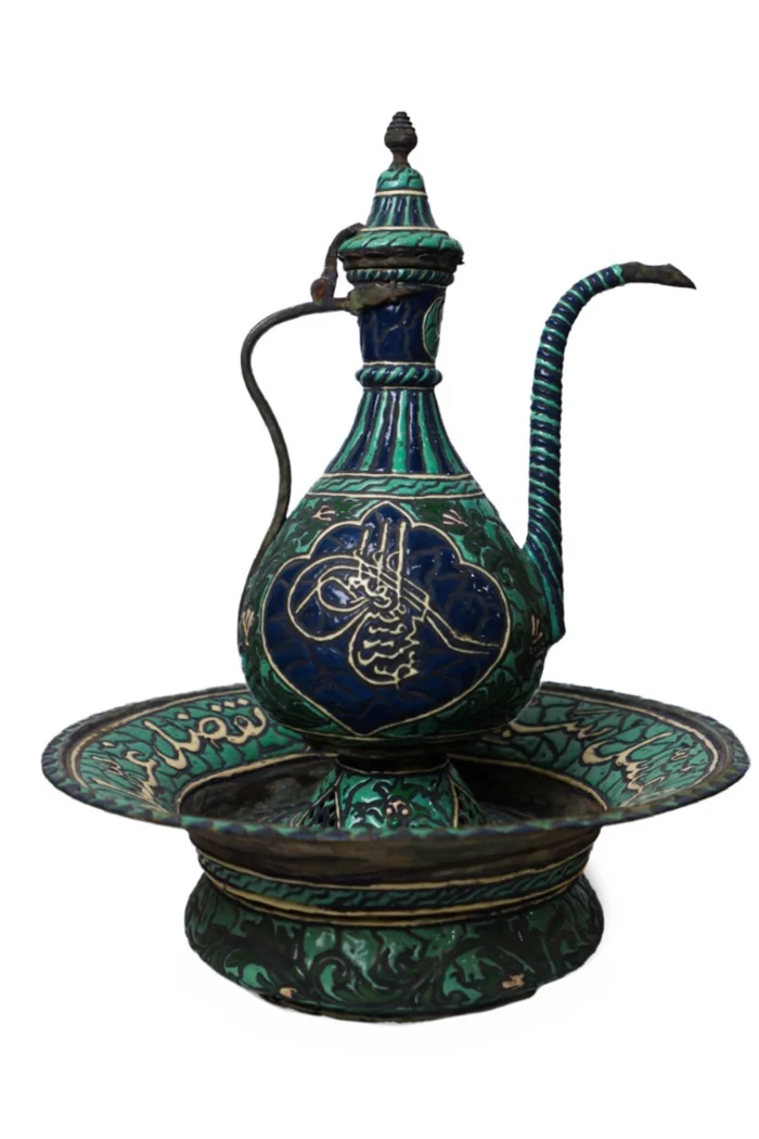Handcrafted Copper Basin & Pitcher Set – Enamel Ottoman Style - Image 1