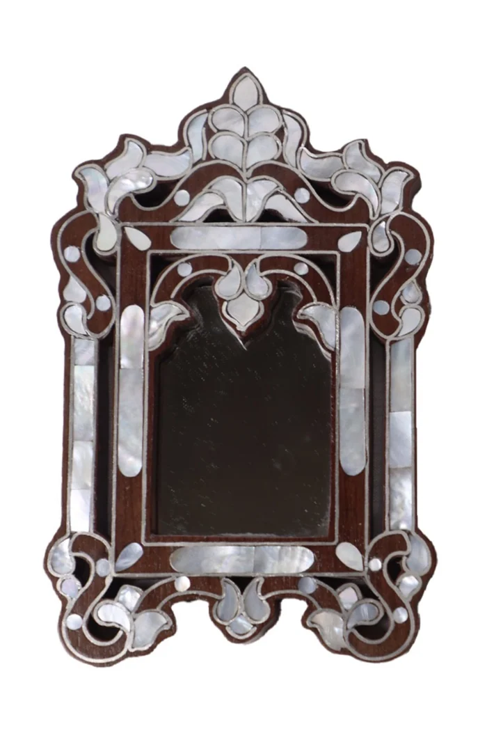 Mini Wooden Wall Mirror with Mother-Of-Pearl Inlays - Image 1