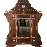 Handcrafted Walnut Wood Mirror with Mother-Of-Pearl Inlays