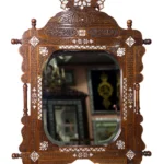 Handmade Walnut Wood Wall Mirror with Mother-Of-Pearl Inlays