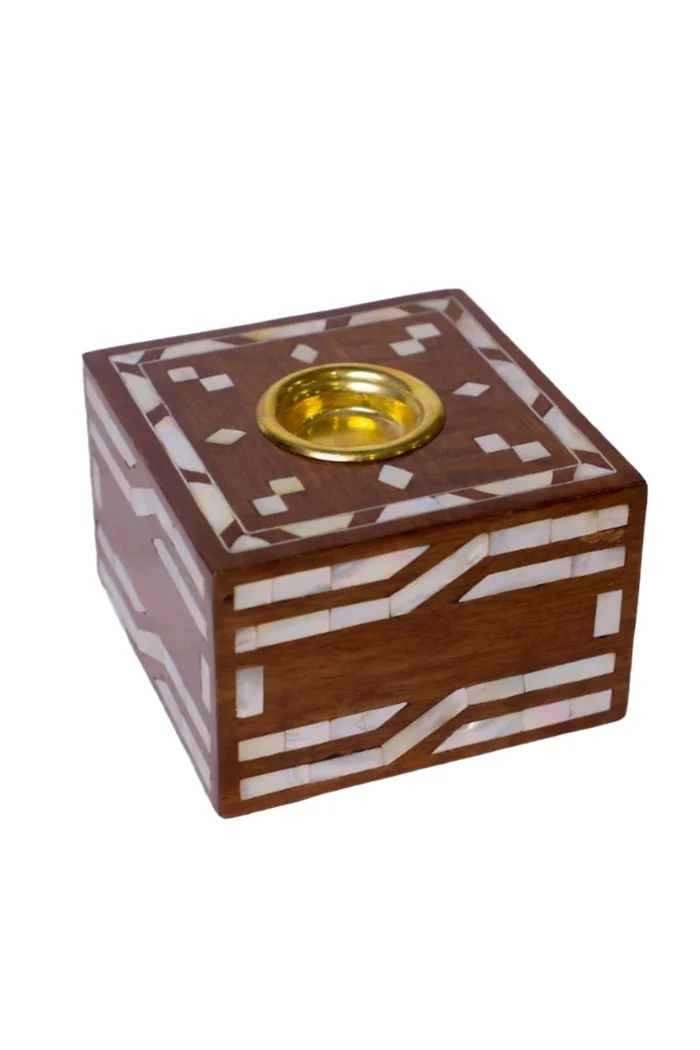 1-4.webp Wooden Incense Burner with Mother-Of-Pearl Inlay, Handmade - Image 1
