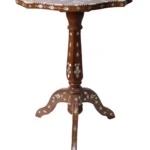 Small Wooden Three-Legged Tea Table with Inlays – Oriental Serving Table
