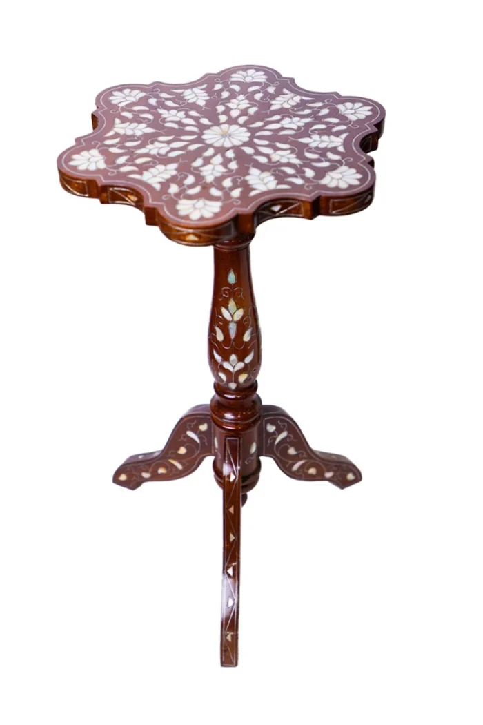 1.webp Handcrafted Walnut Wood Serving Table with Mother-of-Pearl Inlay - Image 1