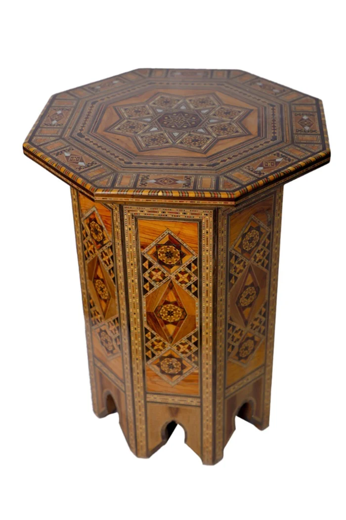 1-9.webp Octagonal Mosaic Table Made of Wood – Oriental Design - Image 1
