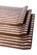 Set of 3 Walnut Serving Trays with Mother-of-Pearl Inlay, Handmade