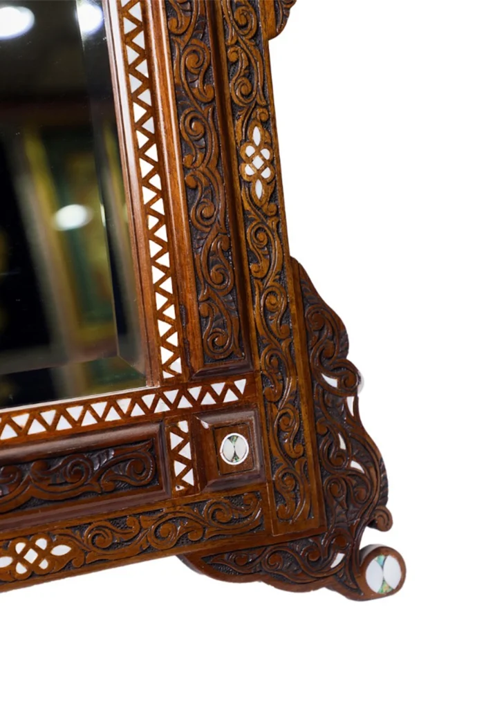 2-28.webp Handcrafted Walnut Wood Mirror with Mother-Of-Pearl Inlays - Image 2