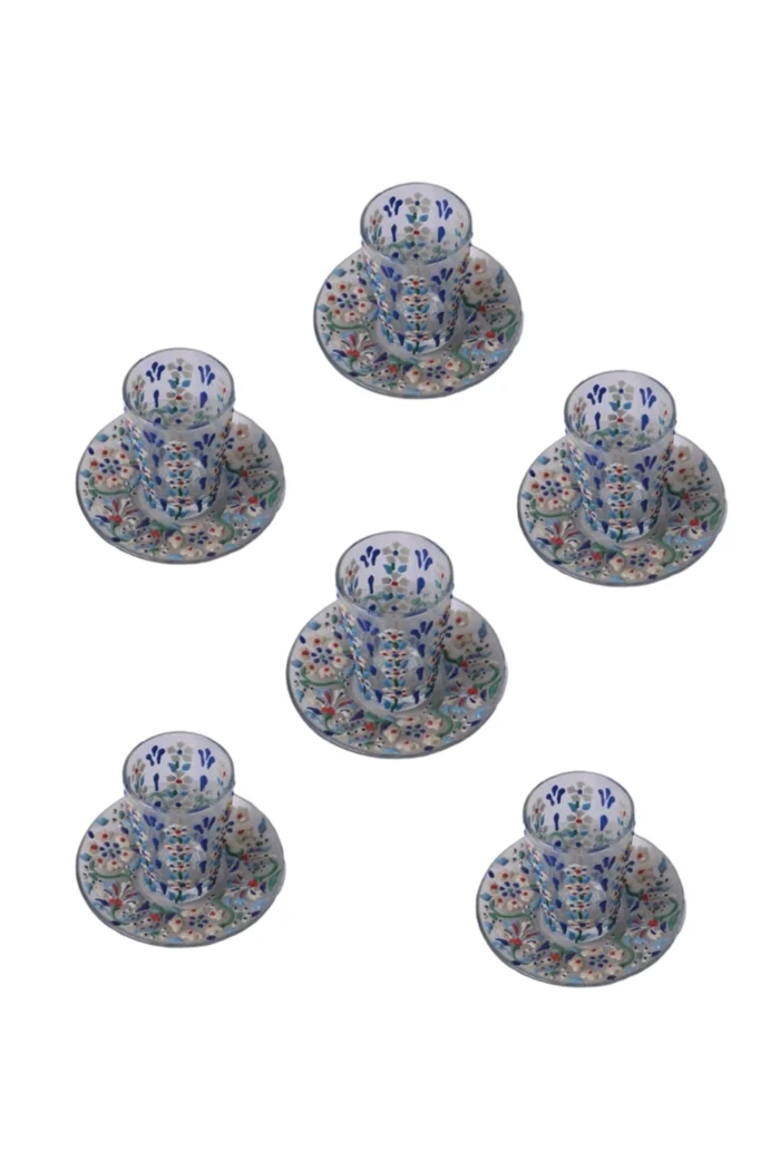 Damascus-Style Tea Glasses – Hand-Painted Enamel Set (Set of 6) - Image 1