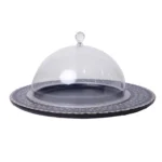 Elegant Black Cake Stand with Mother-Of-Pearl Inlays & Dome