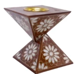 Pyramid-shaped Incense Burner Holder with Mother-Of-Pearl Inlay & Copper Bowl