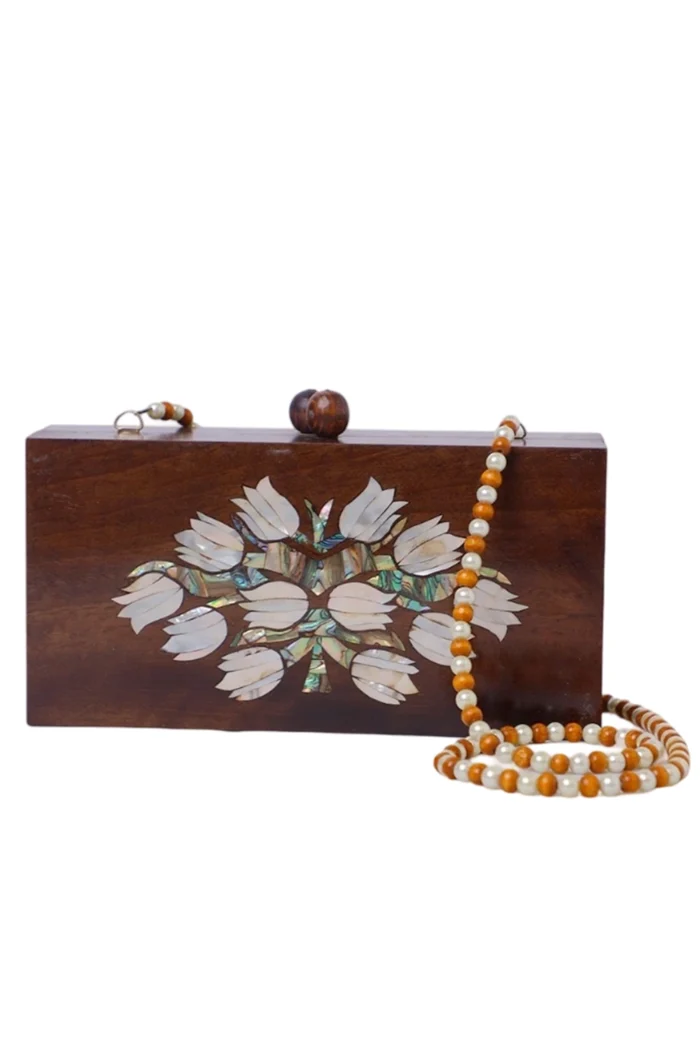 Wooden Ladies' Handbag with Mother-of-Pearl Inlay – Handmade  Unique - Image 1